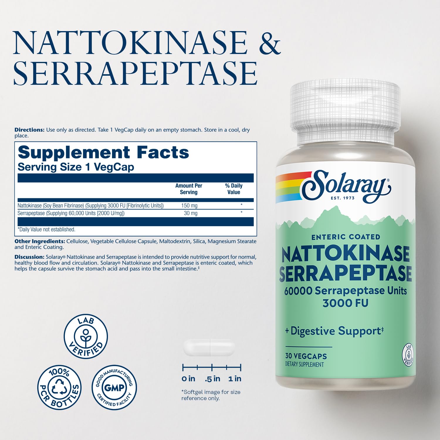 SOLARAY Nattokinase Serrapeptase side view of the product label