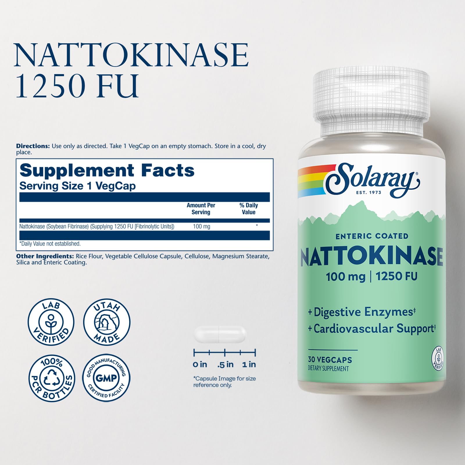 SOLARAY Nattokinase Supplement bottle side view