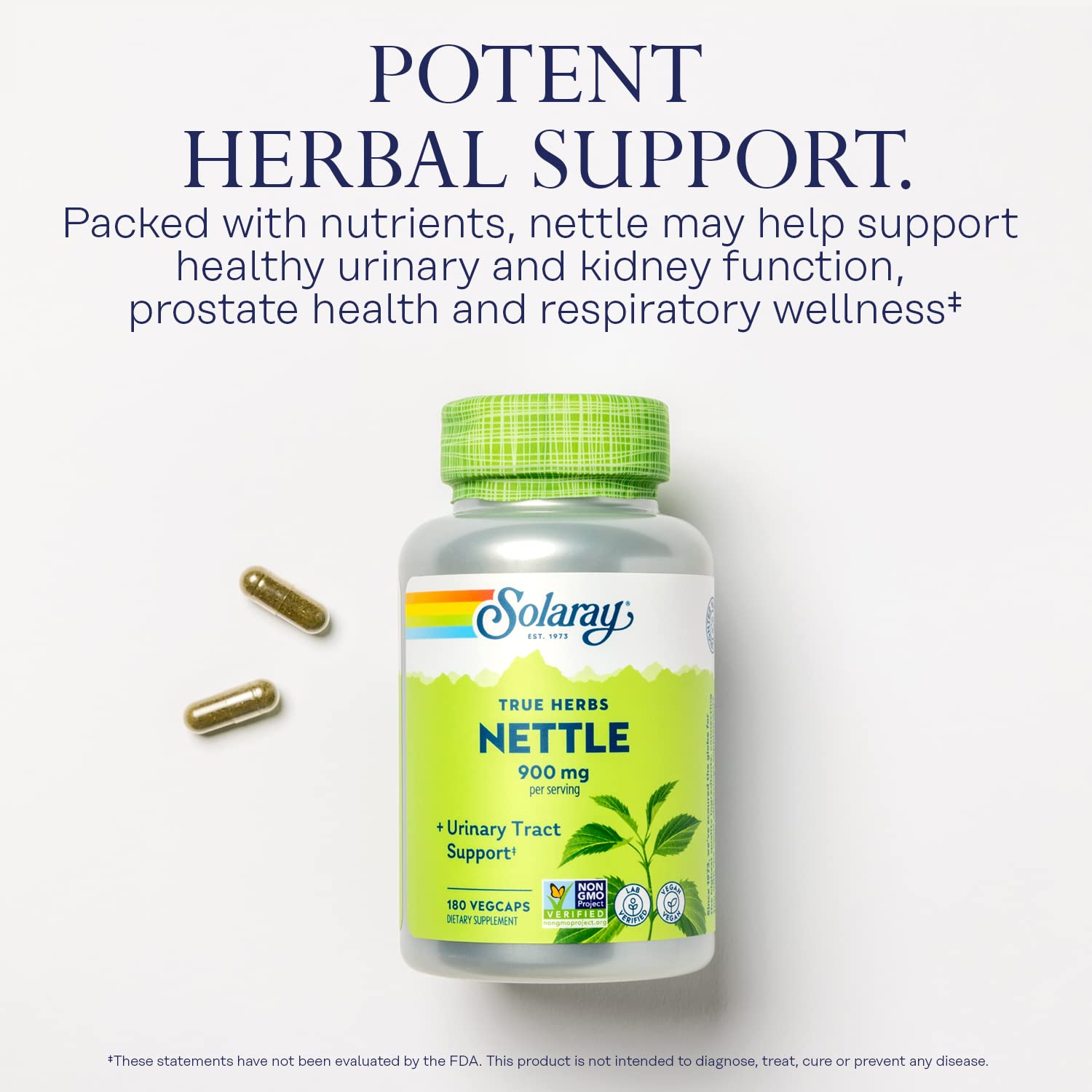 SOLARAY Nettle Leaf Capsules 900mg bottle with label