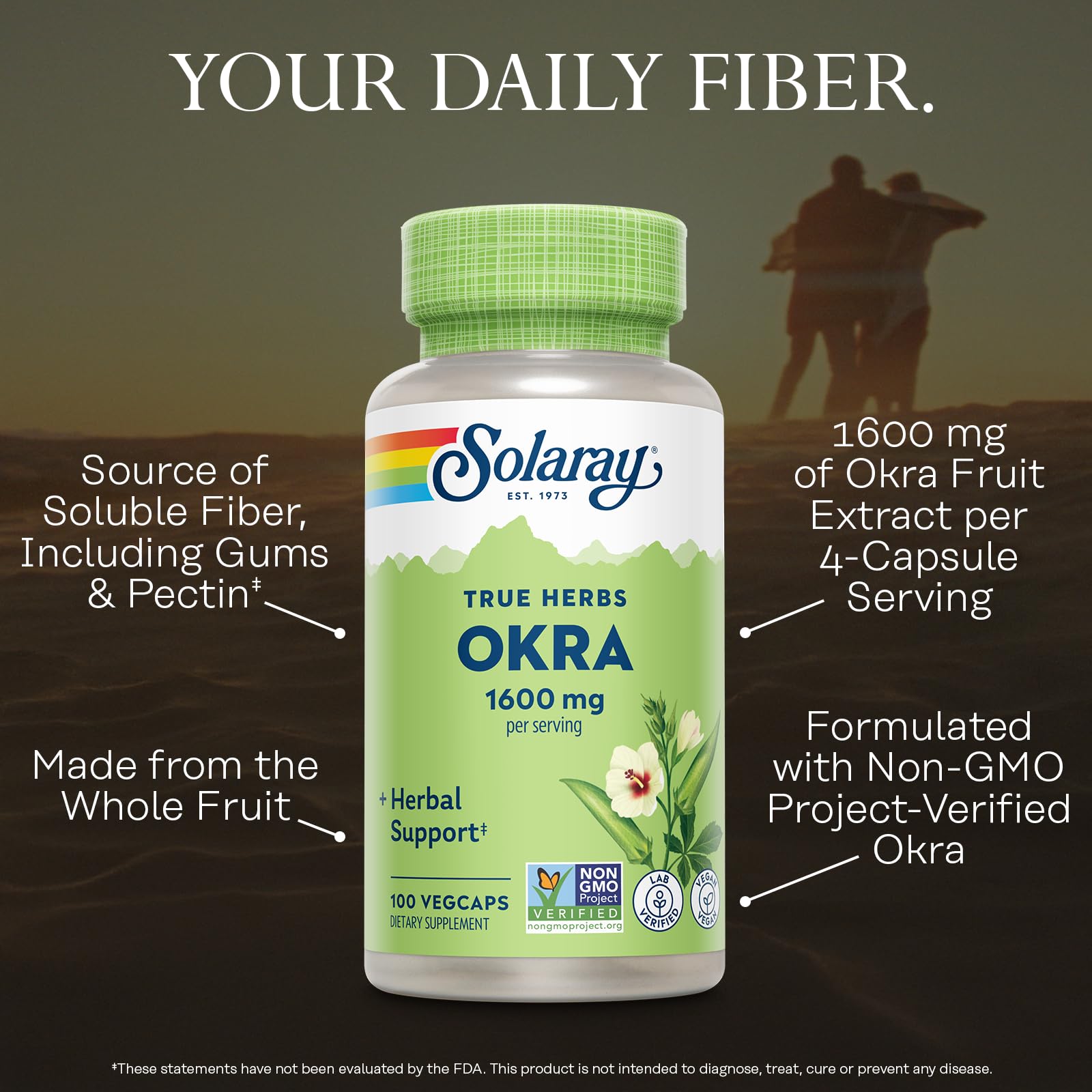 SOLARAY Okra Fruit Extract 1600mg supplement bottle with label