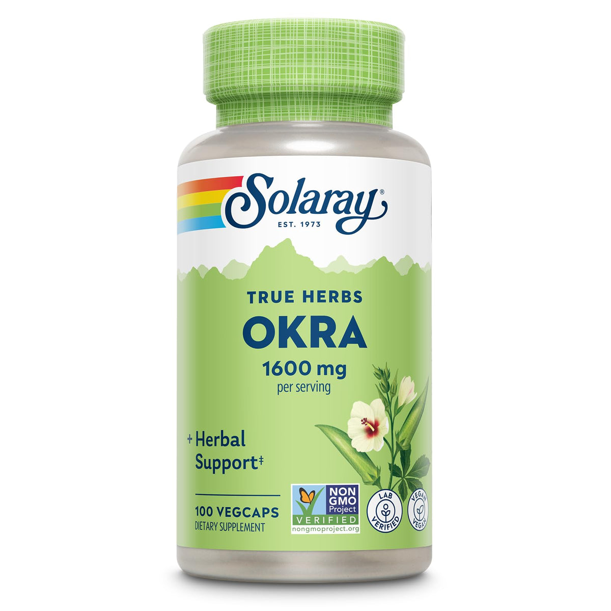 SOLARAY Okra Fruit Extract 1600mg supplement front view