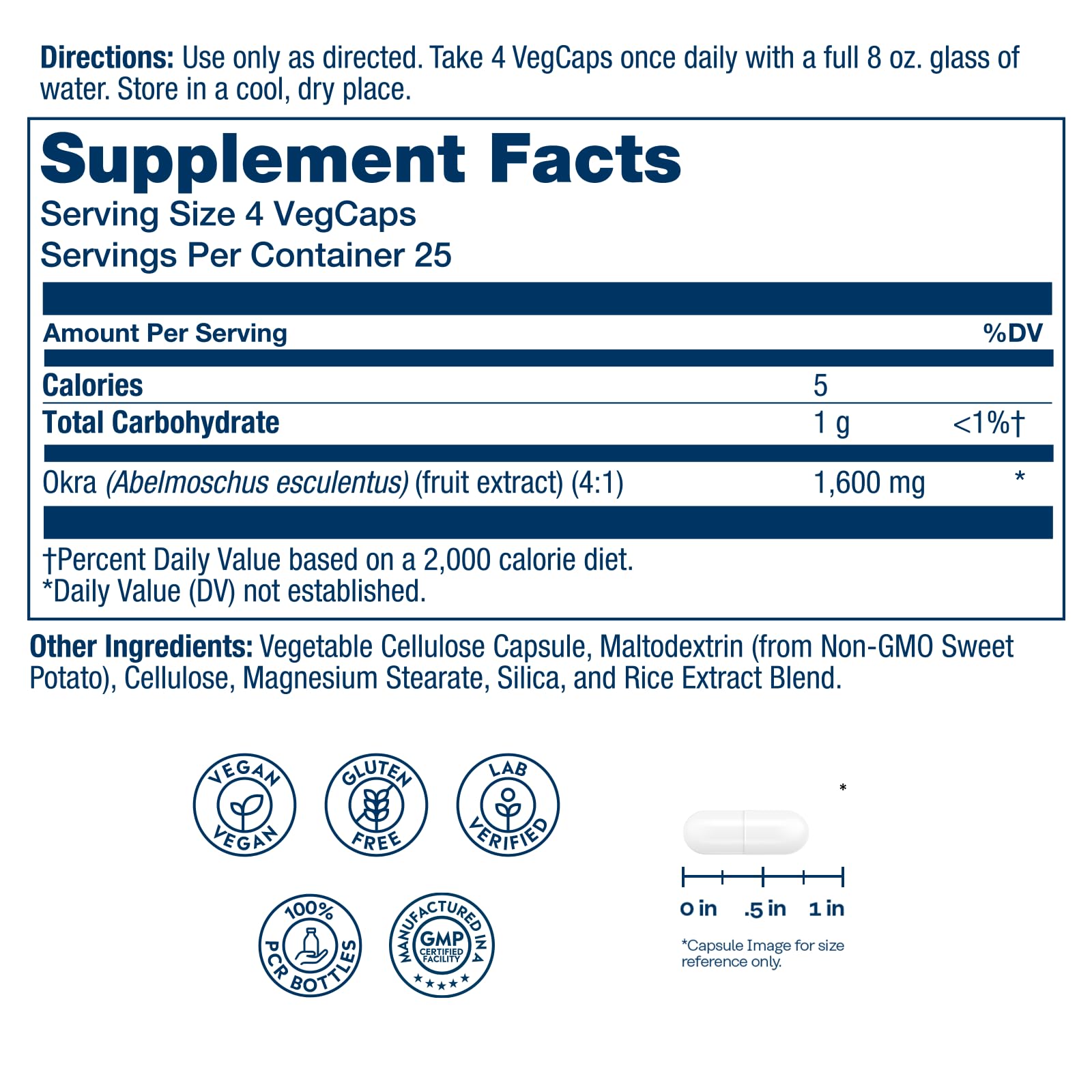 SOLARAY Okra Fruit Extract 1600mg supplement side view