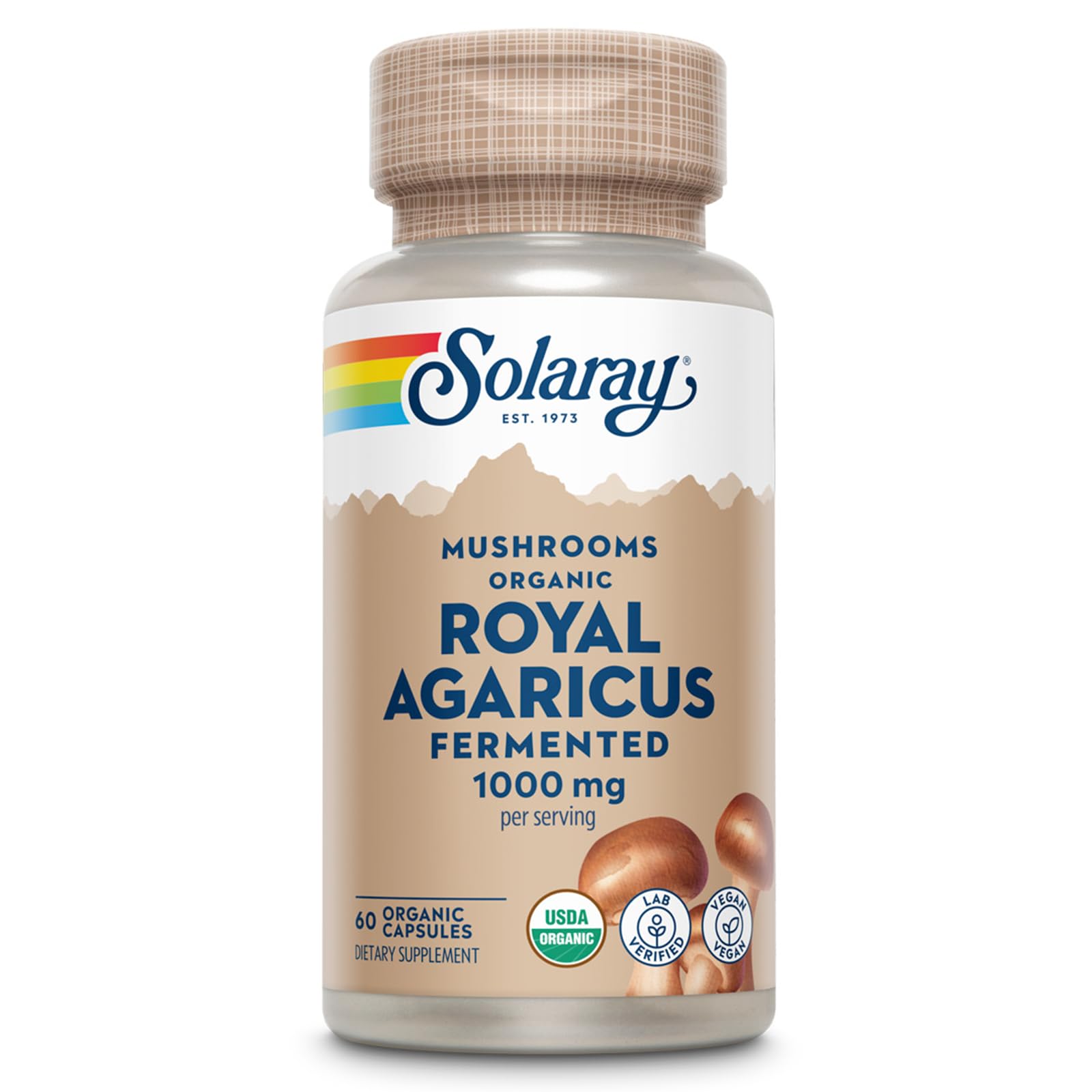 SOLARAY Organic Fermented Reishi Mushroom Capsules 500mg front view