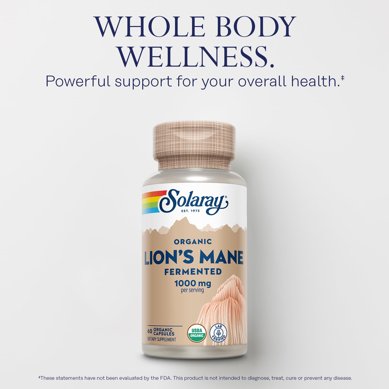 SOLARAY Organic Lion's Mane Mushroom Capsules 1000mg bottle with label