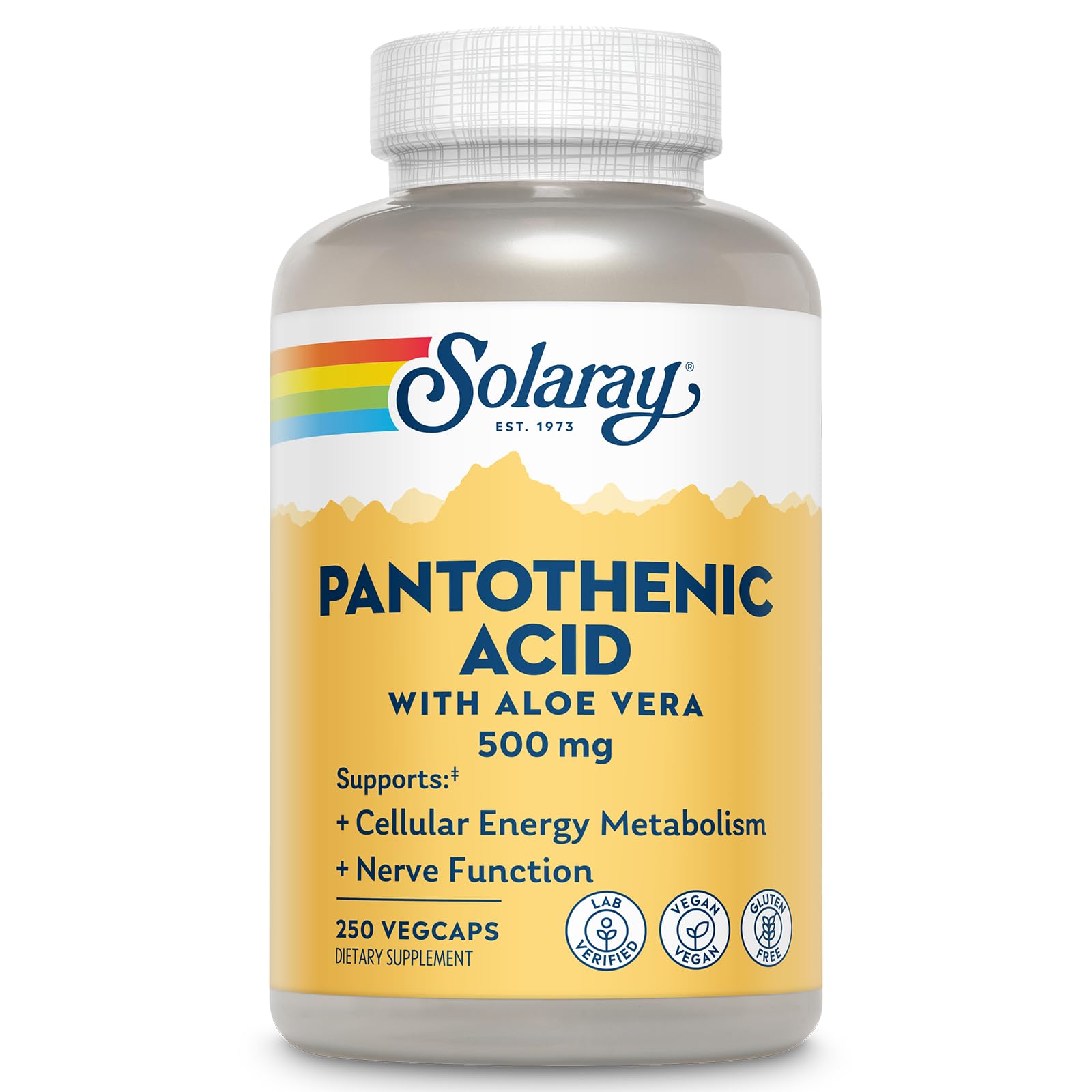 SOLARAY Pantothenic Acid 500mg 90 VegCaps front view