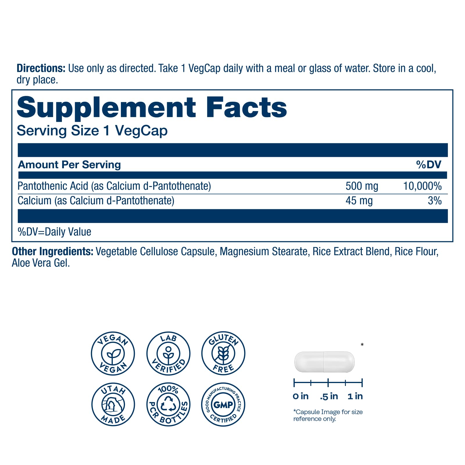 SOLARAY Pantothenic Acid 500mg bottle side view