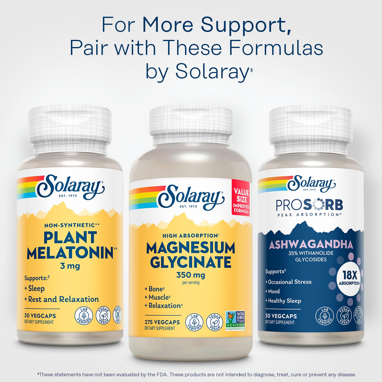 SOLARAY Plant Melatonin 3mg supplement on a wooden table