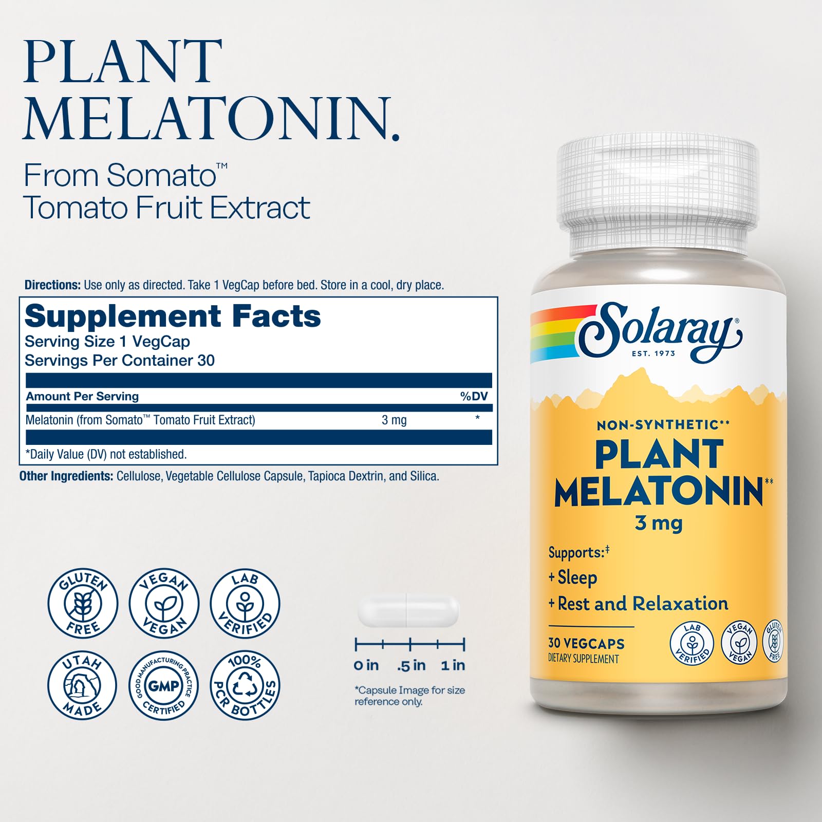 SOLARAY Plant Melatonin 3mg supplement side view