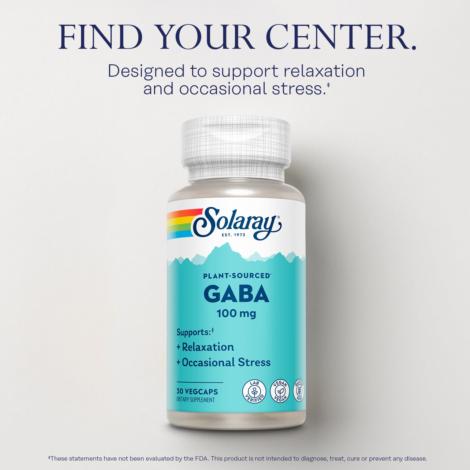 SOLARAY Plant-Sourced GABA Supplements 100mg VegCaps back label