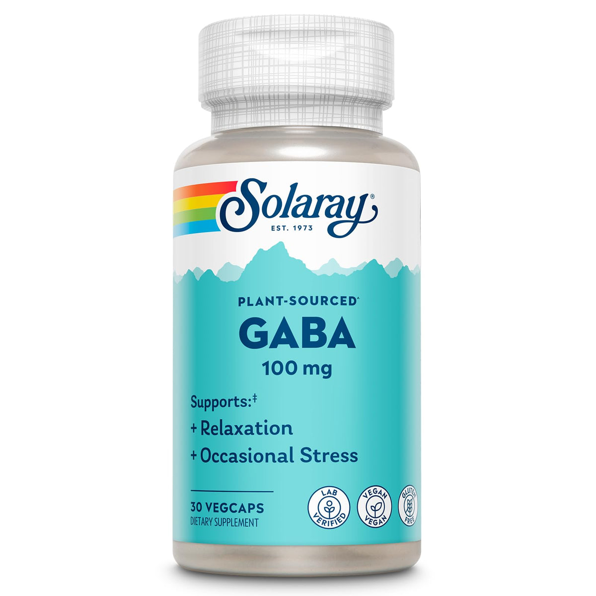 SOLARAY Plant-Sourced GABA Supplements 100mg VegCaps front view