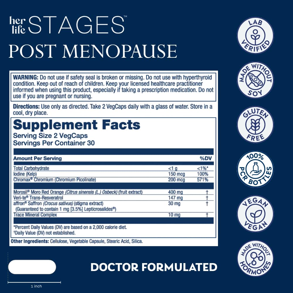 SOLARAY Post Menopause Support Capsules side view showing bottle design