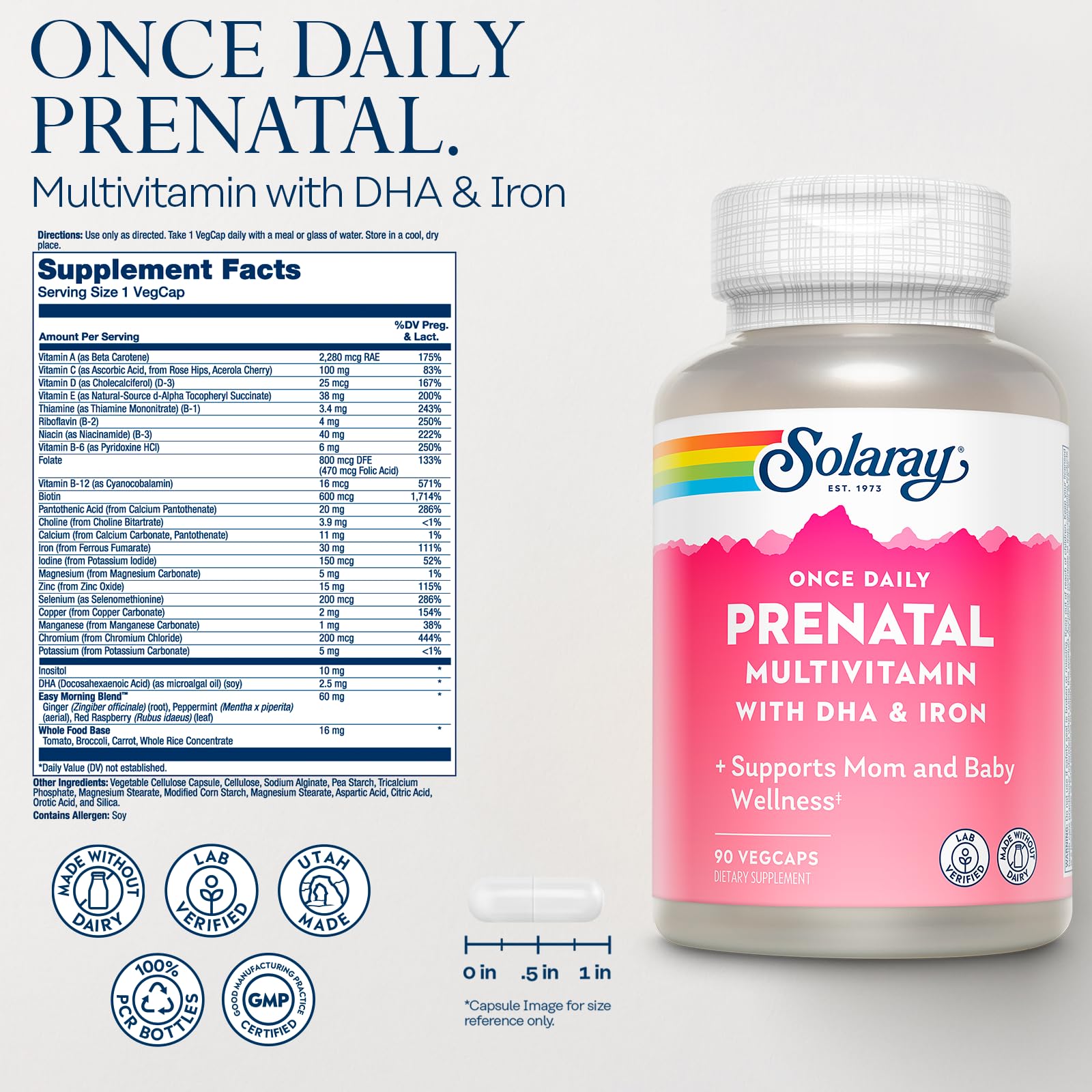 SOLARAY Prenatal Multivitamin side view showing label