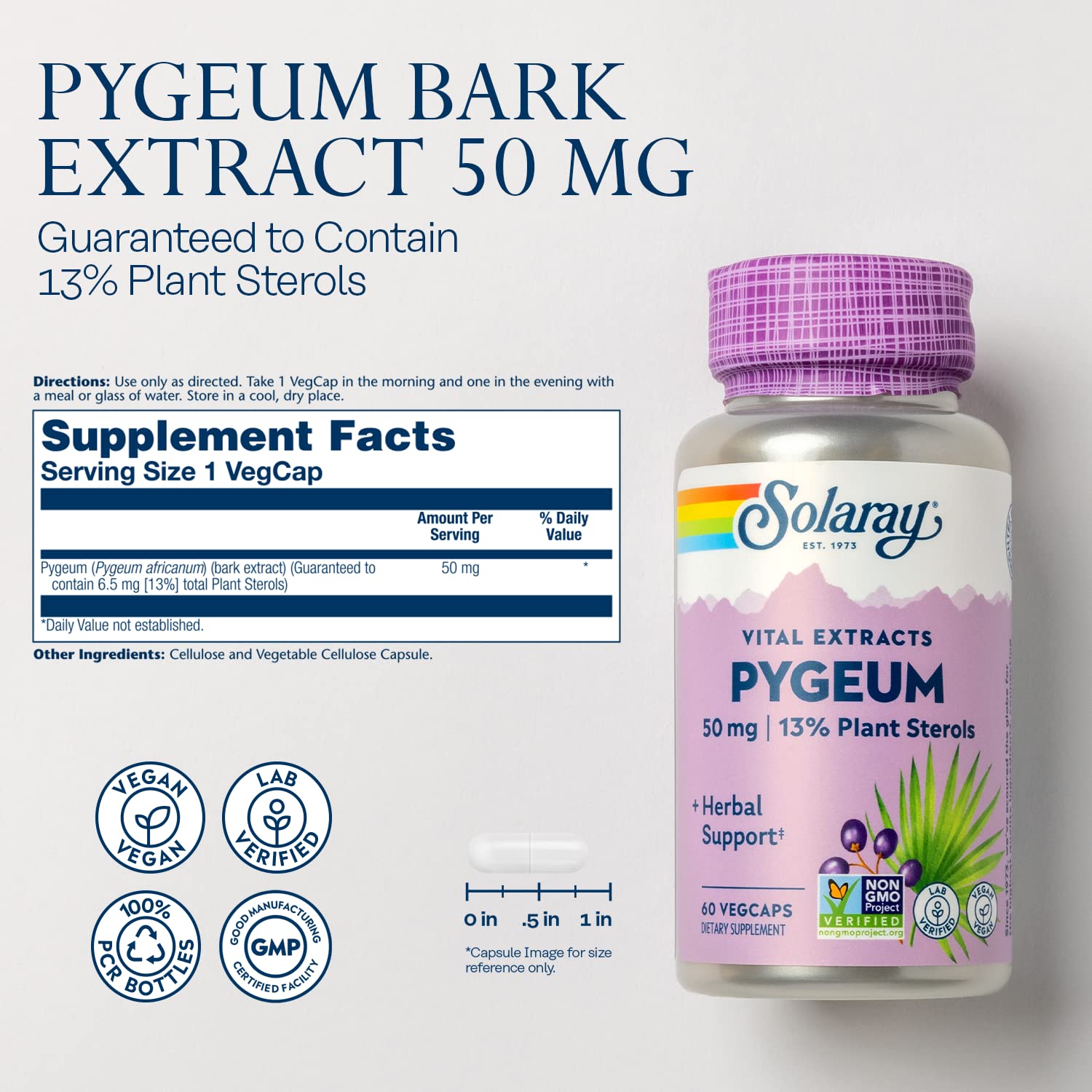 SOLARAY Pygeum Bark Extract Supplement capsules close-up