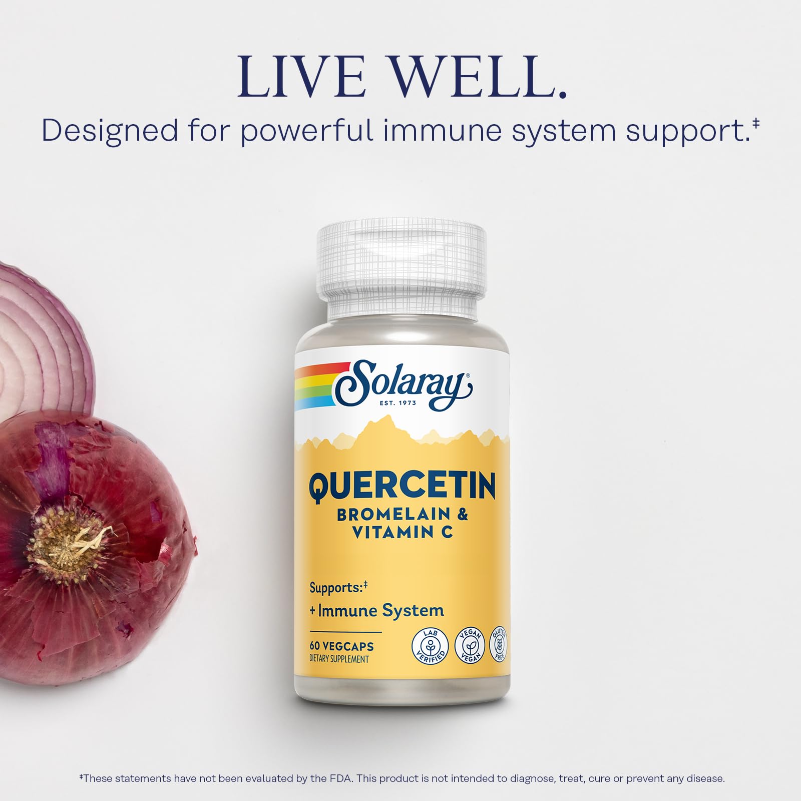 SOLARAY Quercetin Bromelain 500mg Capsules label close-up