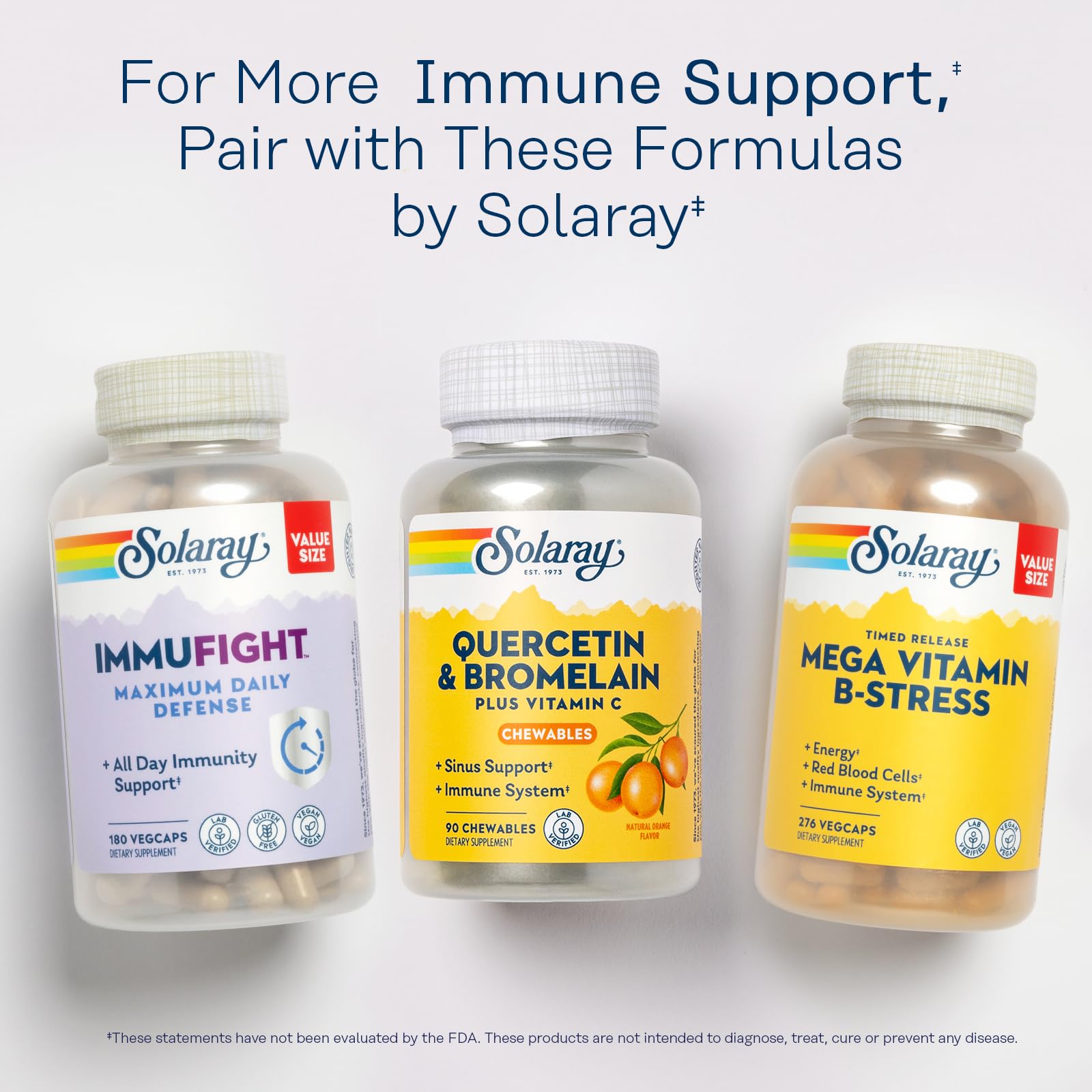 SOLARAY Quercetin & Bromelain chewables with ingredients list
