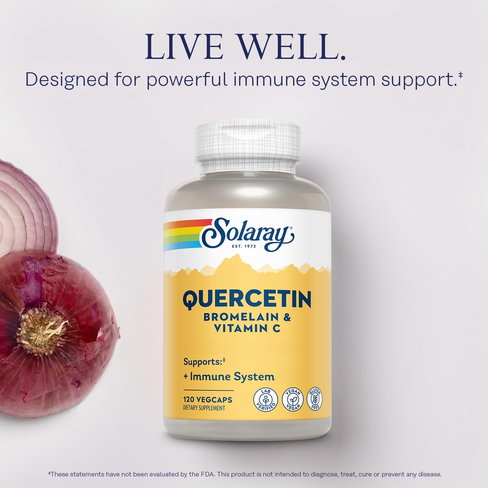 SOLARAY Quercetin Bromelain Vitamin C Supplement bottle side view