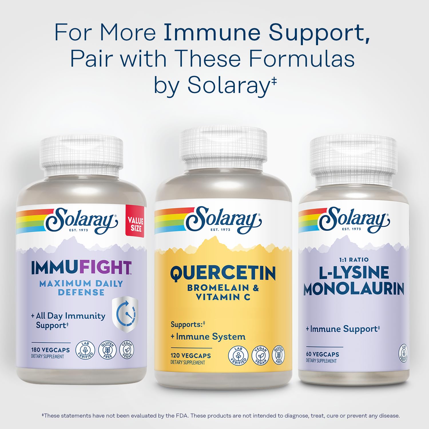 SOLARAY Quercetin Bromelain Vitamin C Supplement on a wooden table