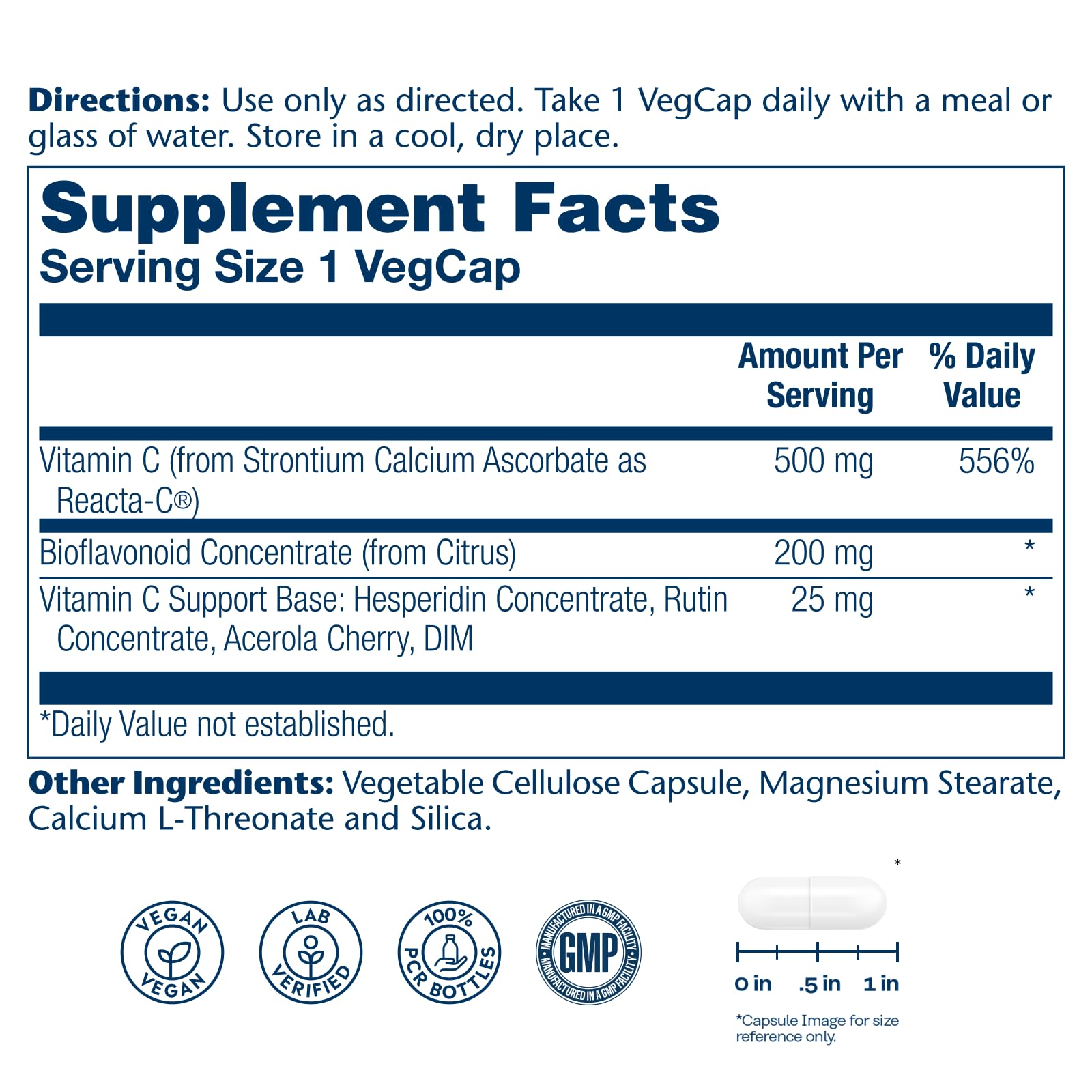 SOLARAY Reacta-C Vitamin C 500mg Capsules side view