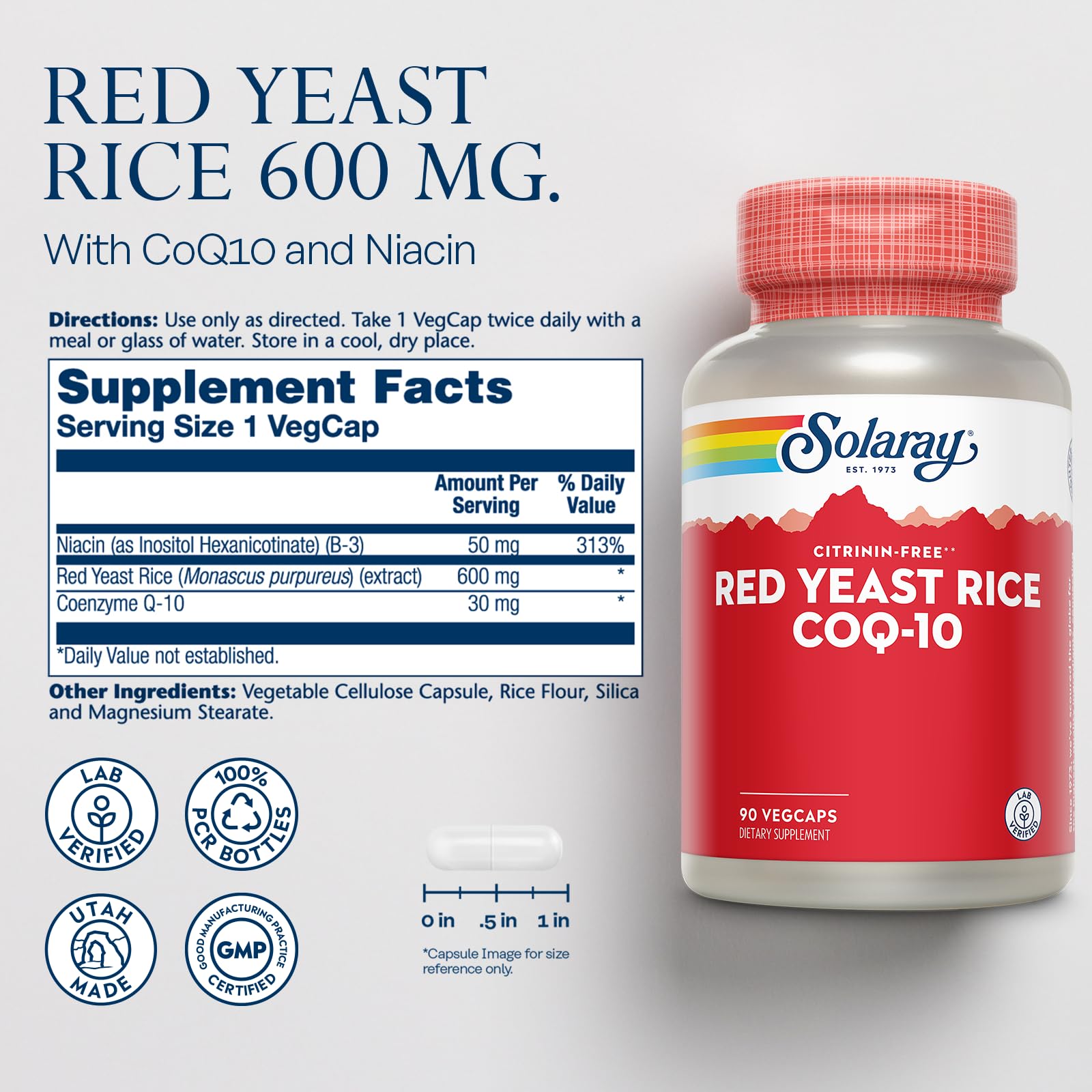 SOLARAY Red Yeast Rice 60 Capsules side view