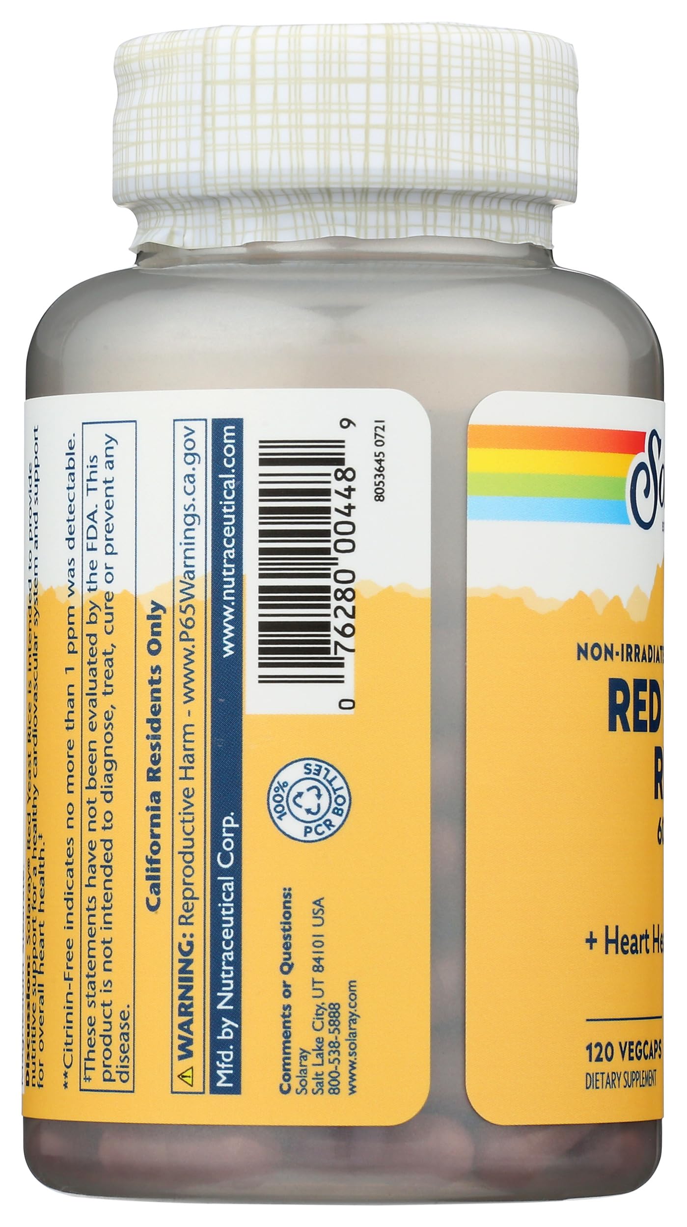 SOLARAY Red Yeast Rice supplement bottle back view