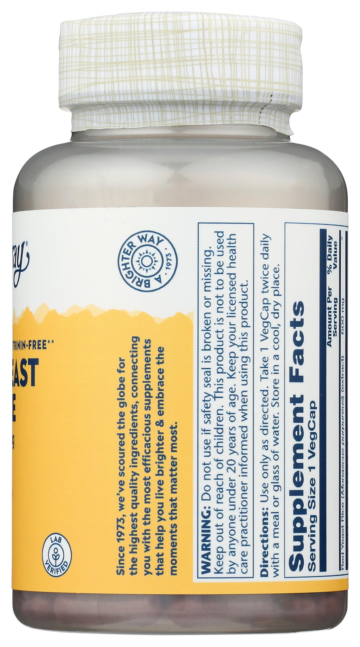 SOLARAY Red Yeast Rice supplement capsules in hand