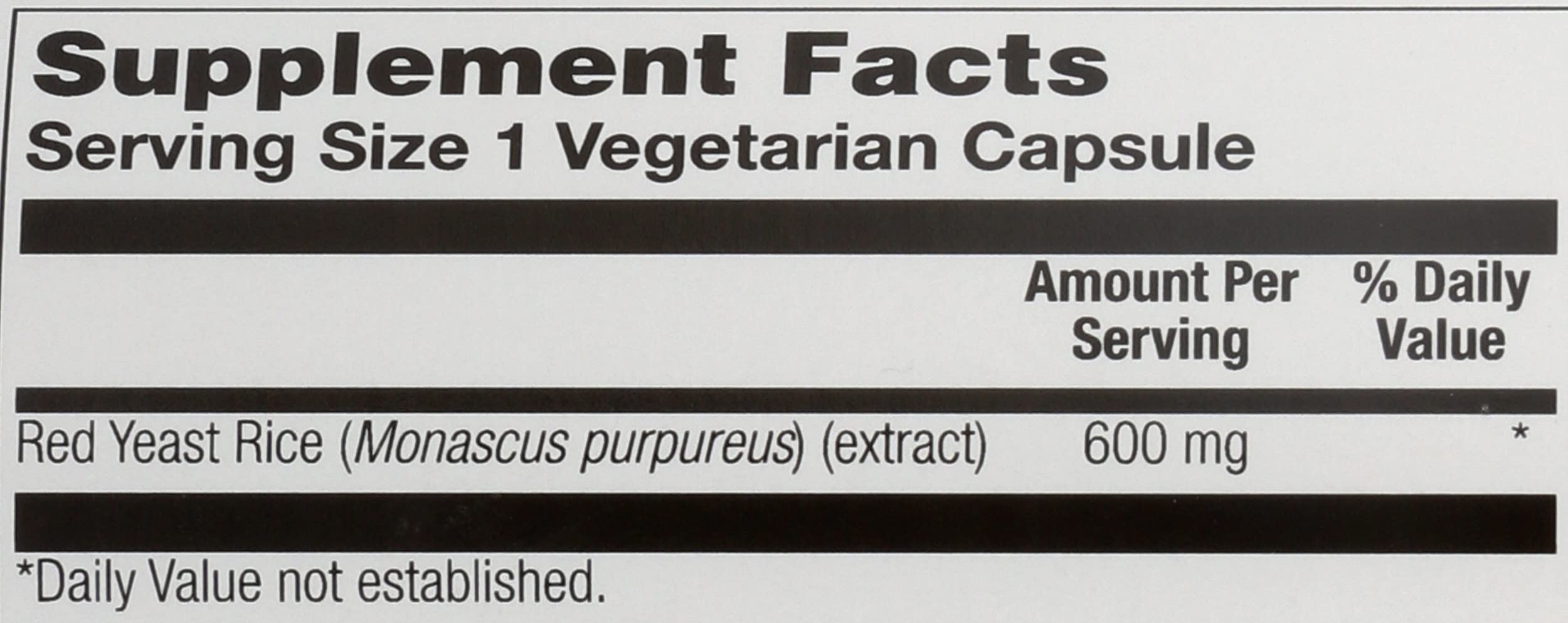 SOLARAY Red Yeast Rice supplement ingredients list
