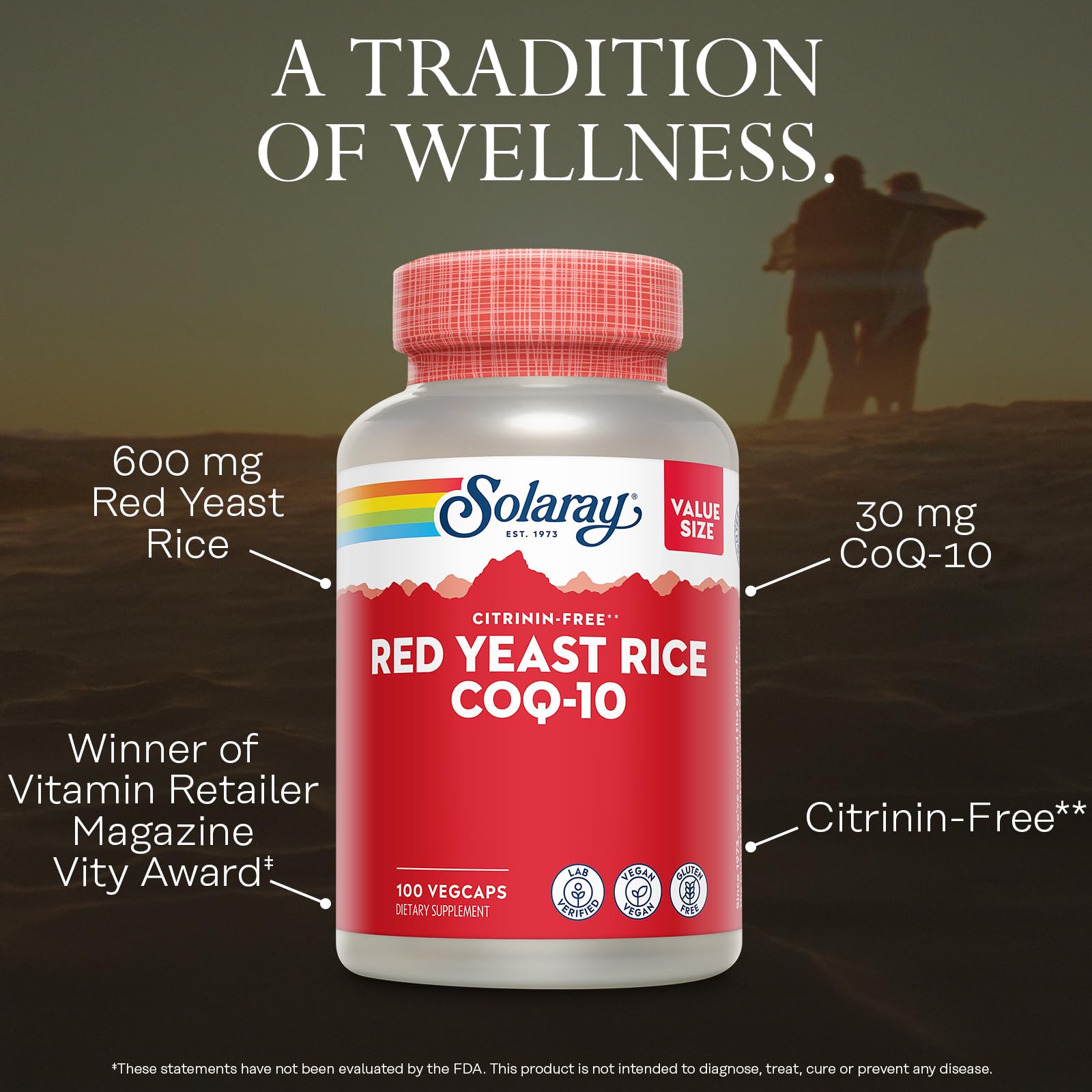SOLARAY Red Yeast Rice with CoQ10 600mg capsules back view