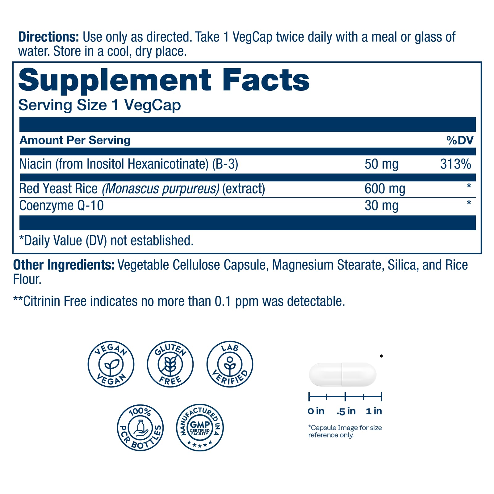 SOLARAY Red Yeast Rice with CoQ10 600mg capsules side view