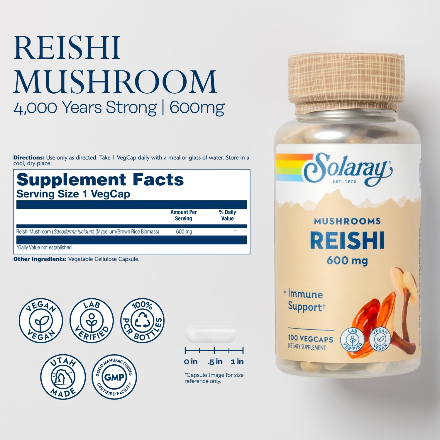 SOLARAY Reishi Mushroom Supplement 95g side view