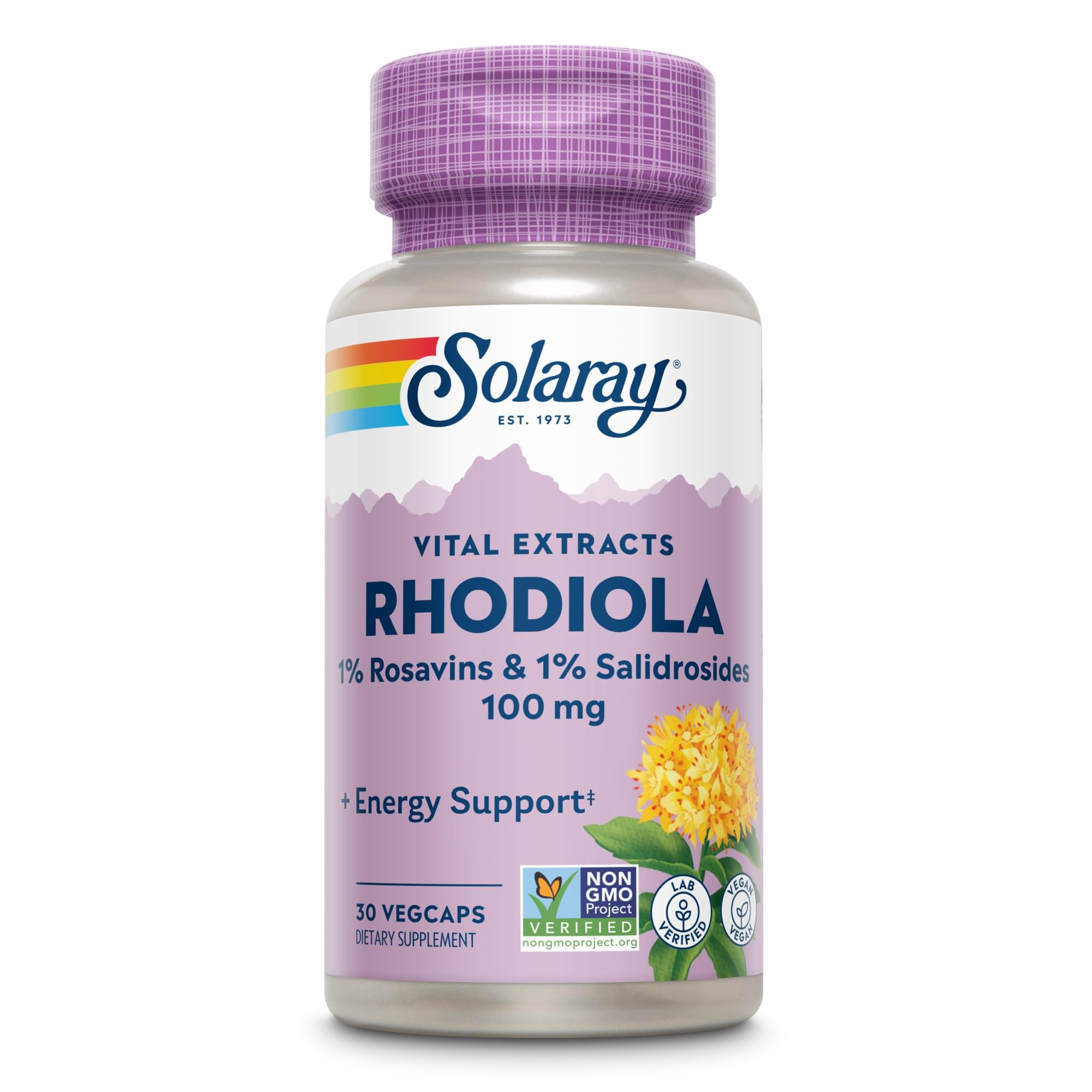SOLARAY Rhodiola Rosea Capsules 1mg capsules on a table