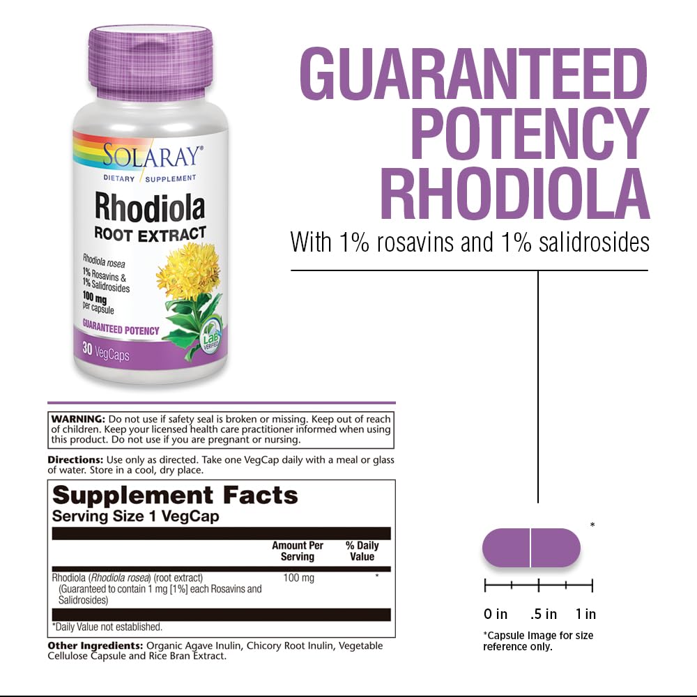 SOLARAY Rhodiola Rosea Capsules 1mg side view