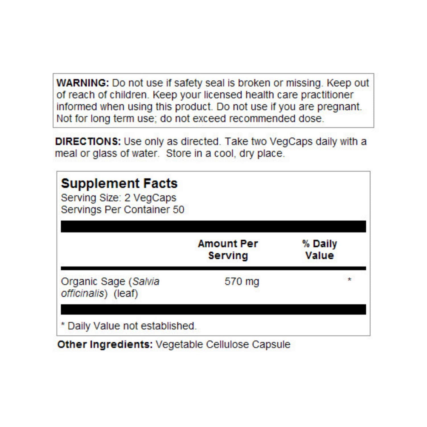 SOLARAY Sage Leaf Supplement 570mg side view showing label