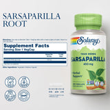 SOLARAY Sarsaparilla Root Capsules 500mg back view with ingredients