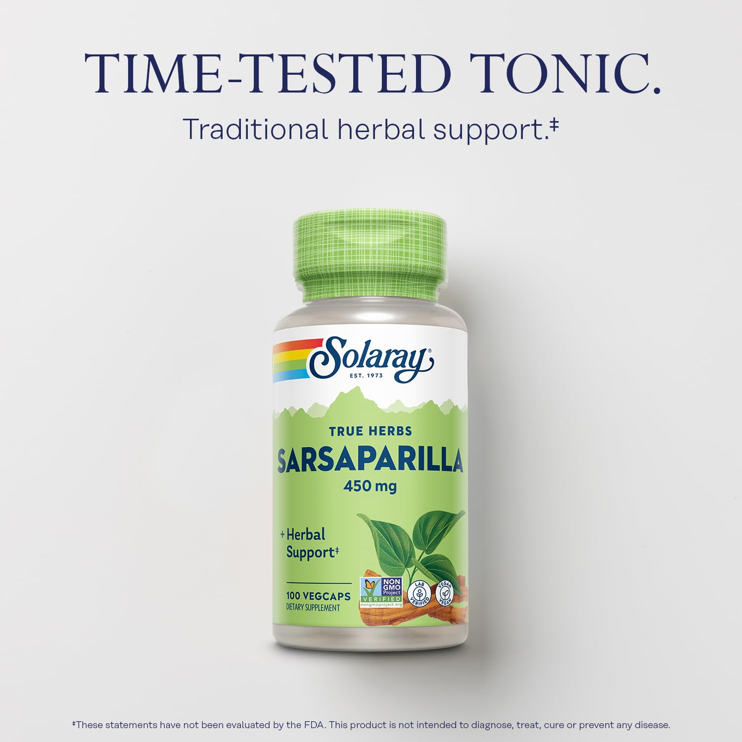 SOLARAY Sarsaparilla Root Capsules 500mg side view