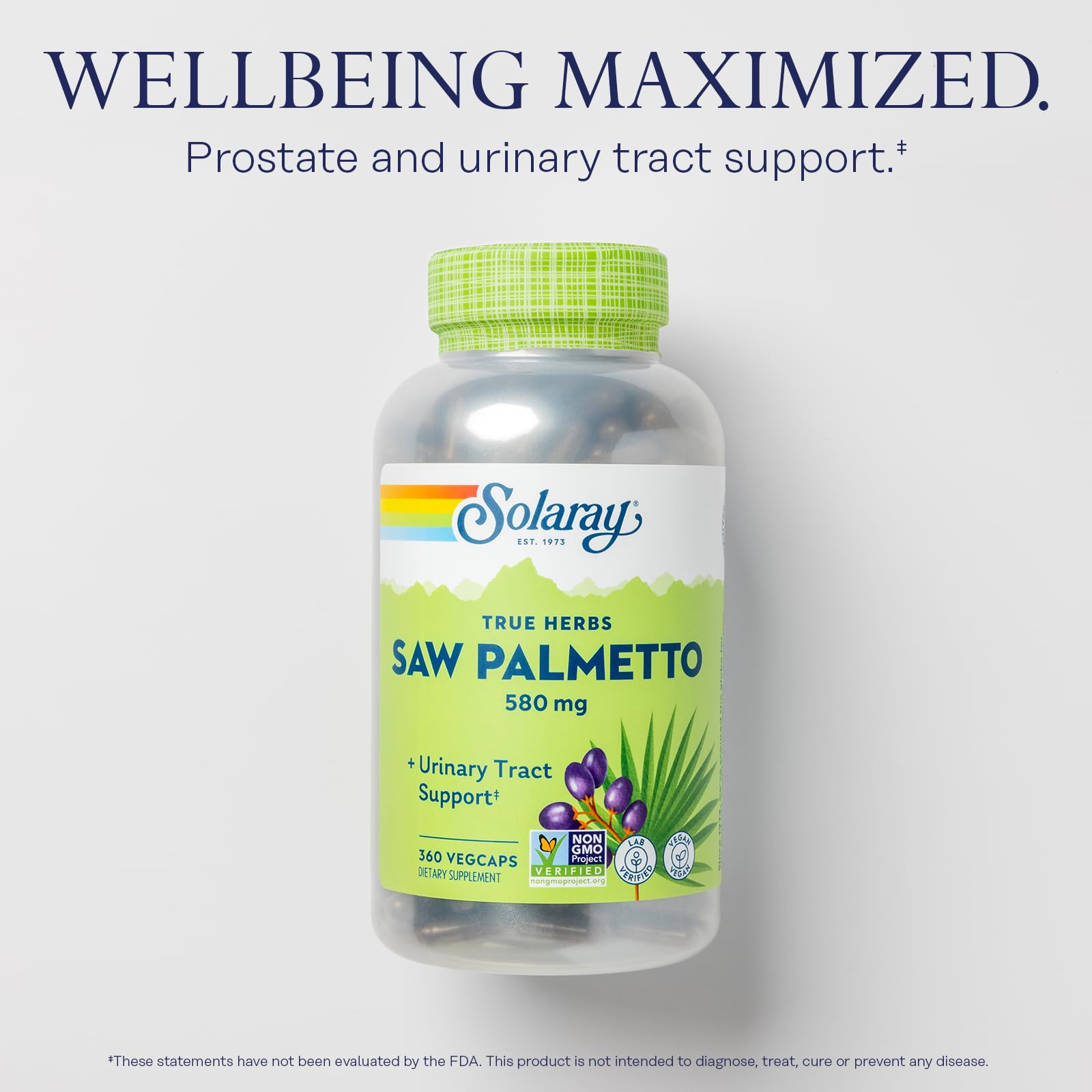 SOLARAY Saw Palmetto 295g side view showing ingredients