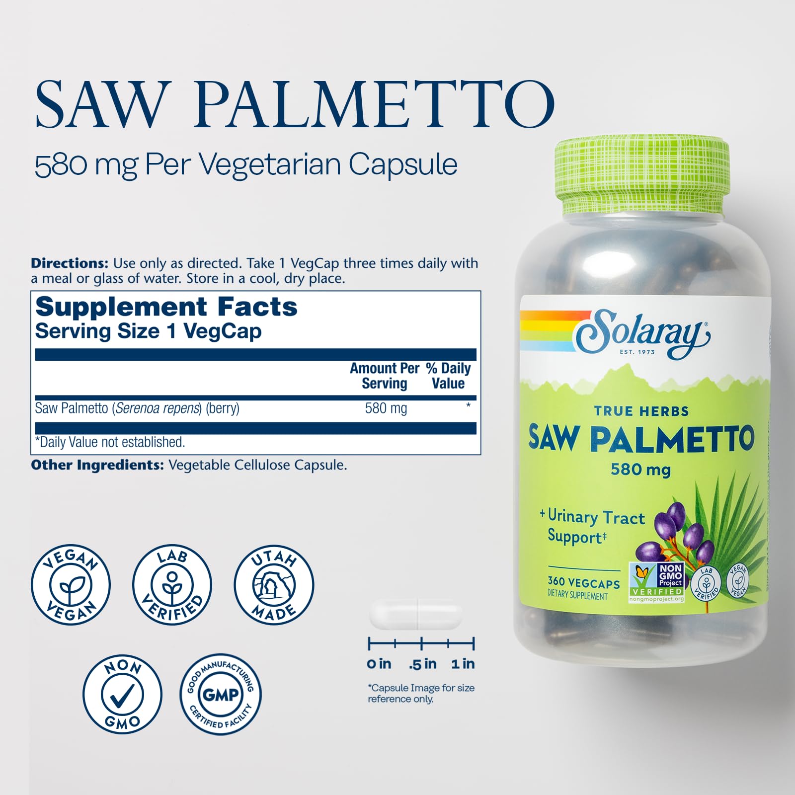 SOLARAY Saw Palmetto 295g vegetable cellulose capsules