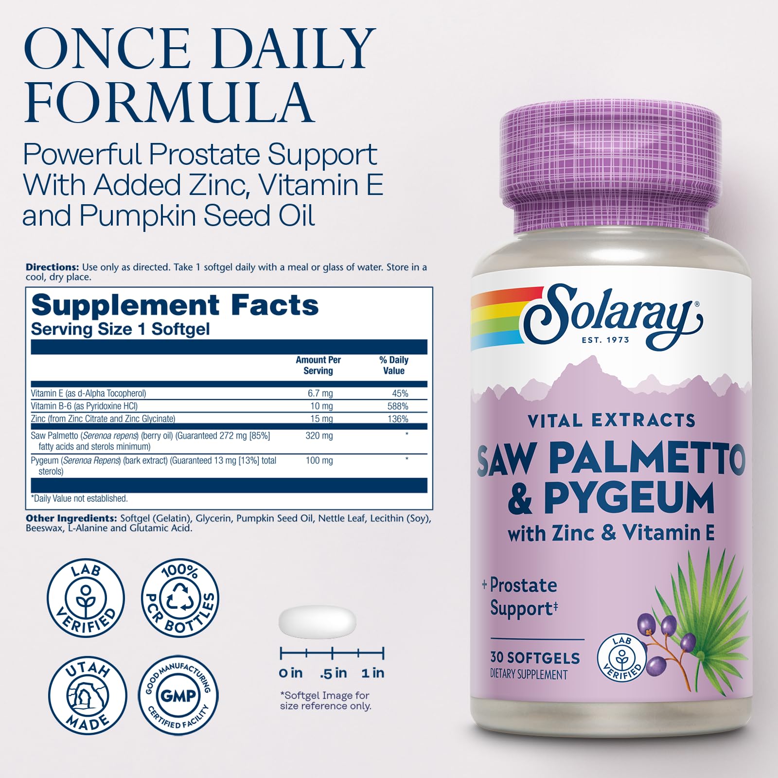 SOLARAY Saw Palmetto 320mg softgel capsule close-up