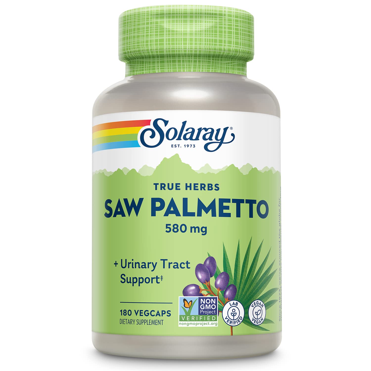 SOLARAY Saw Palmetto 580mg vegetarian capsules front view