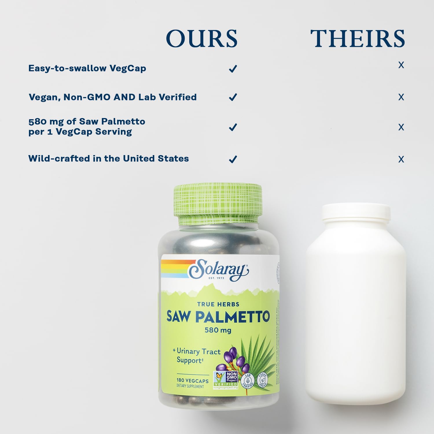 SOLARAY Saw Palmetto 580mg vegetarian capsules with eco-friendly packaging