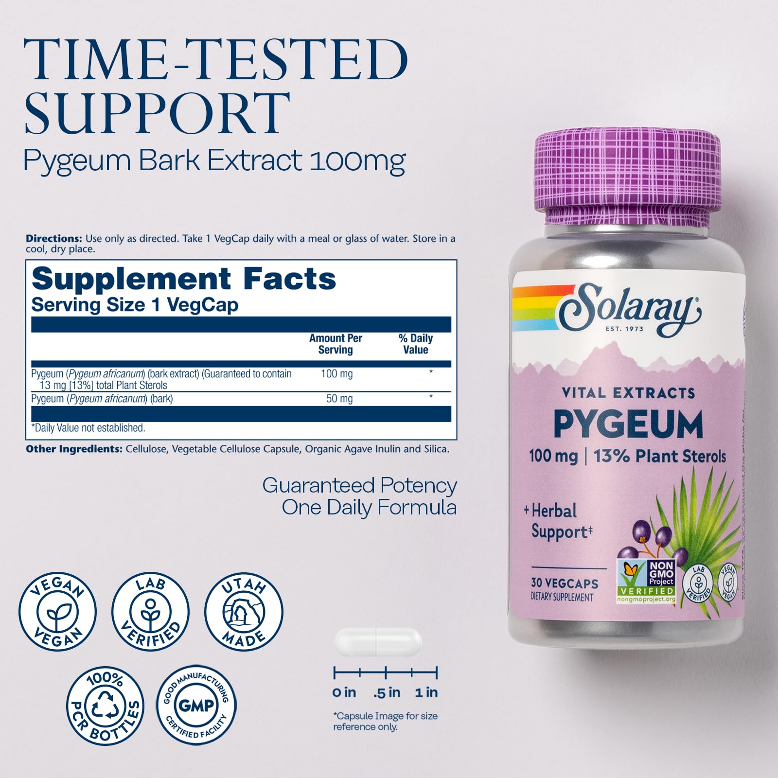 SOLARAY Saw Palmetto Extract side view with capsule details