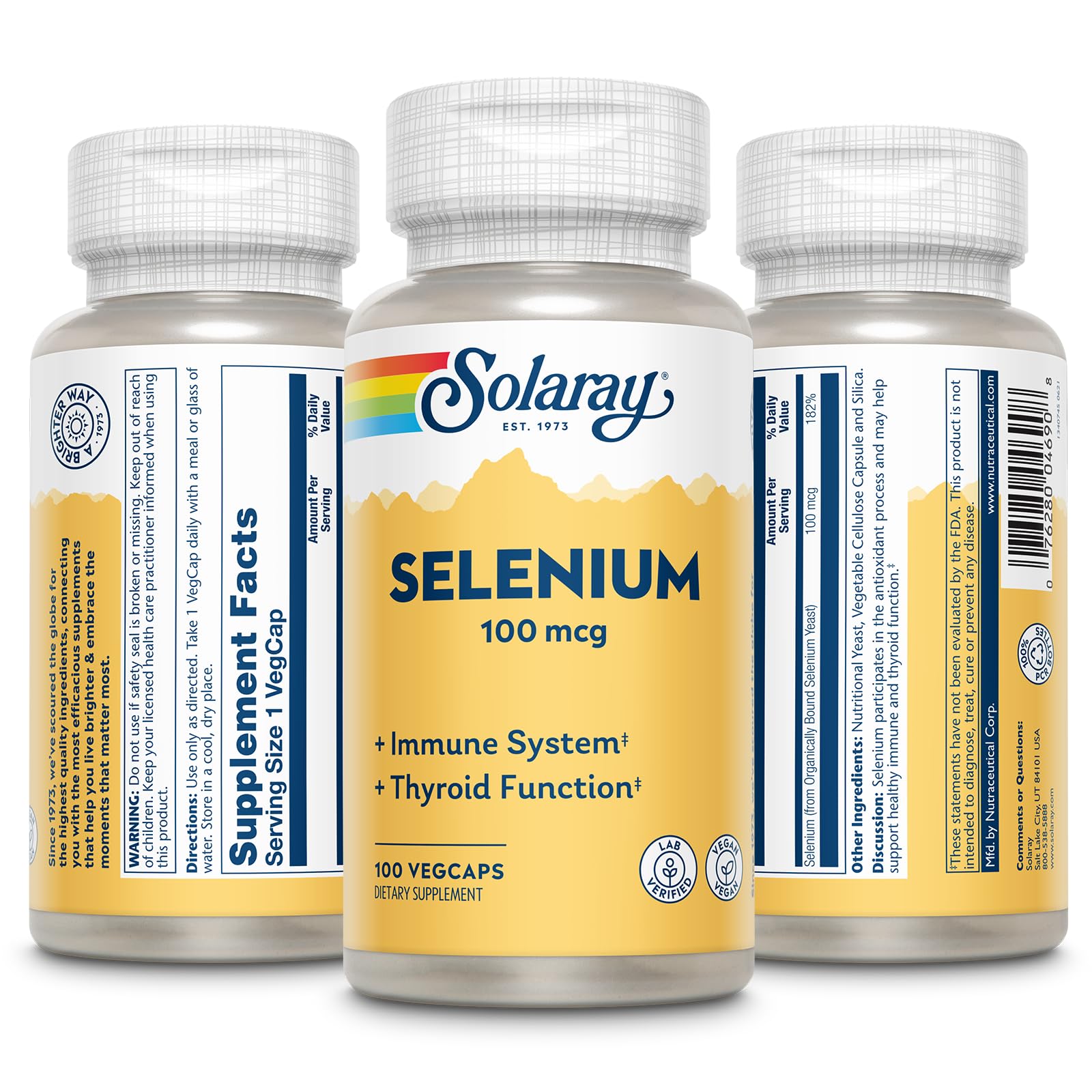 SOLARAY Selenium 100 mcg Capsules back view with ingredient list