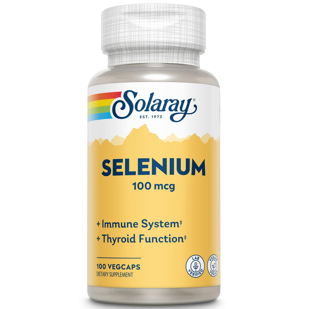 SOLARAY Selenium 100 mcg Capsules front view with label