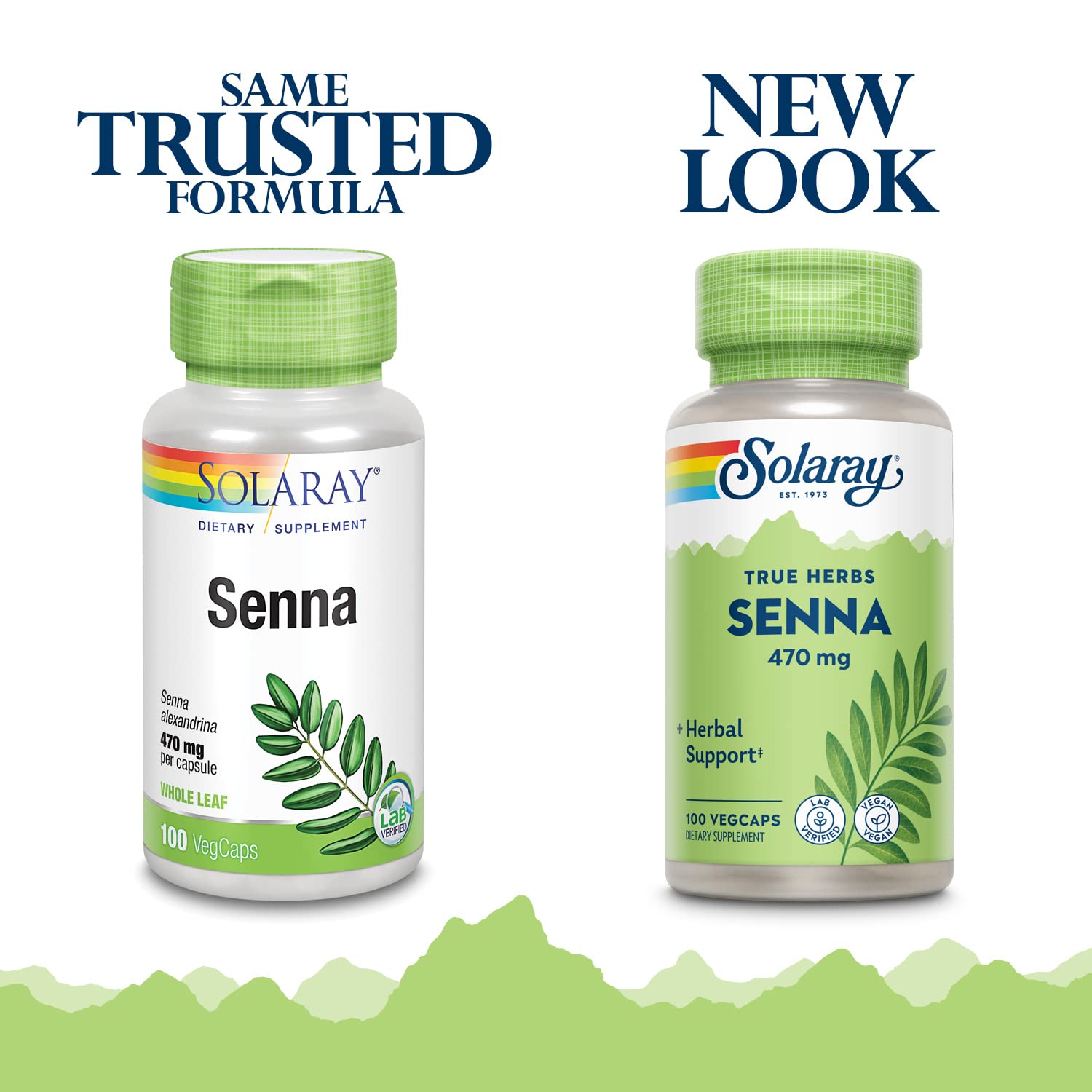 SOLARAY Senna Herb Supplement 470mg 100 VegCaps bottle side view