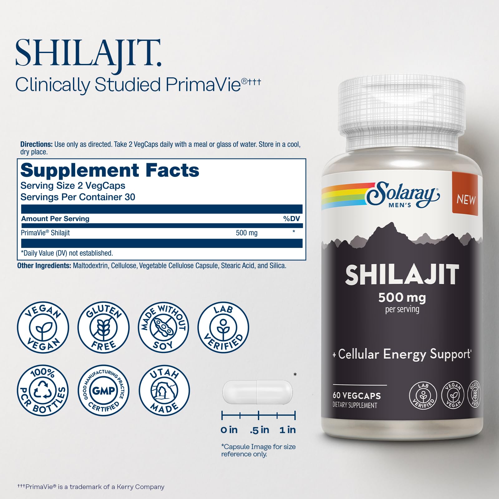 SOLARAY Shilajit Supplement bottle side view