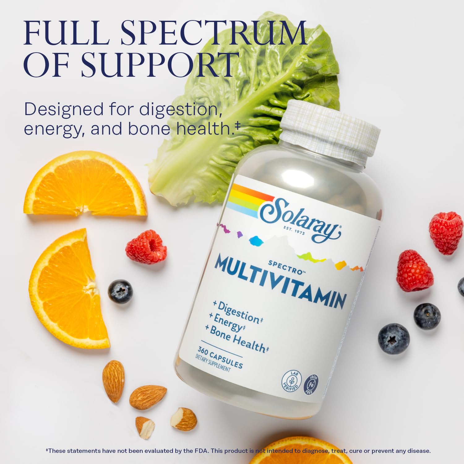 SOLARAY Spectro Multi Vitamins 100g back view with nutritional information