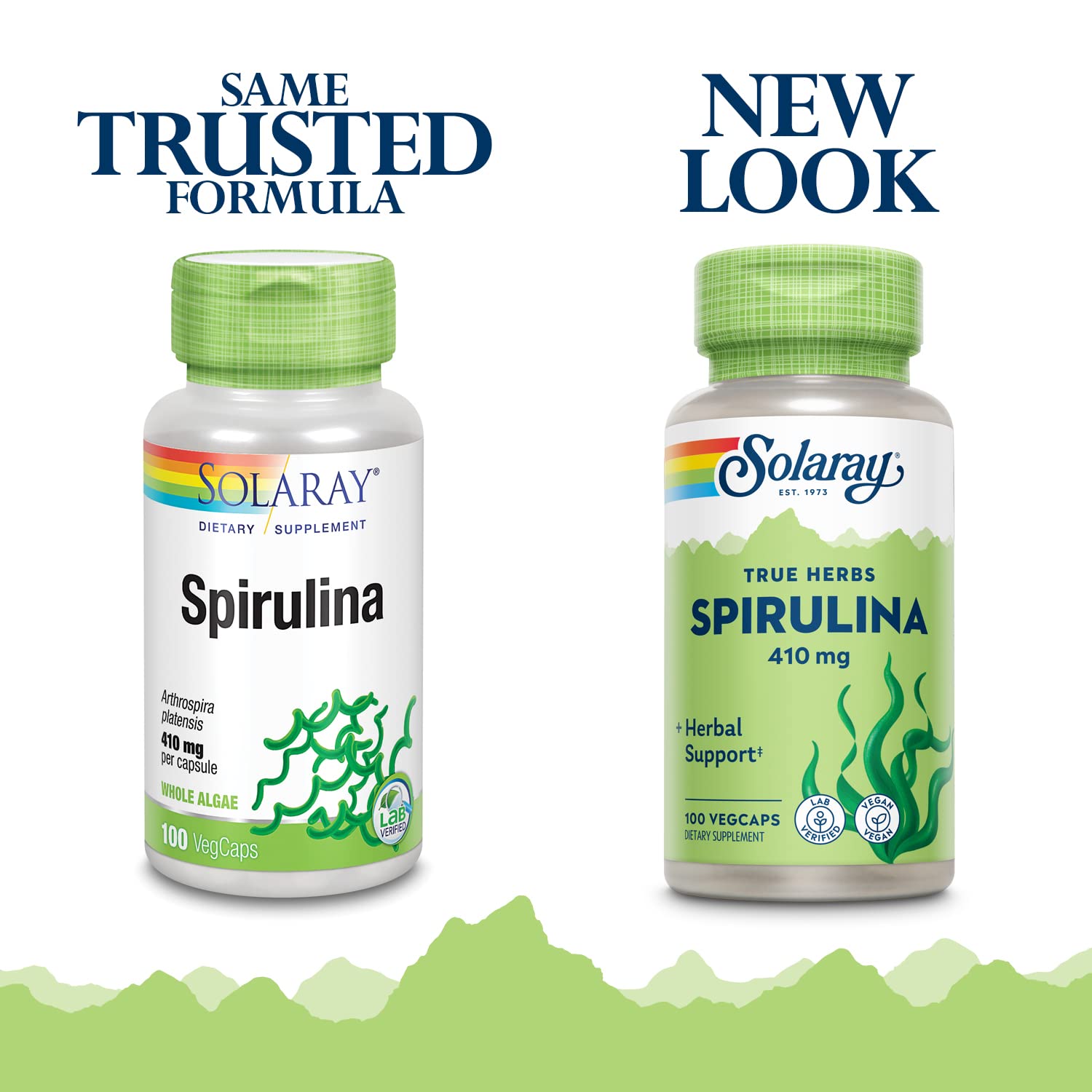 SOLARAY Spirulina Vegan Capsules 410mg bottle with label