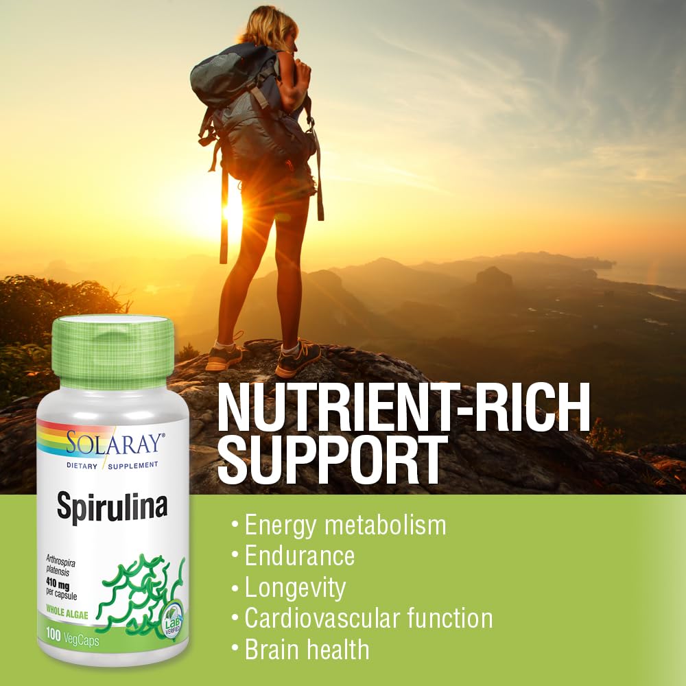 SOLARAY Spirulina Vegan Capsules 410mg capsules close-up