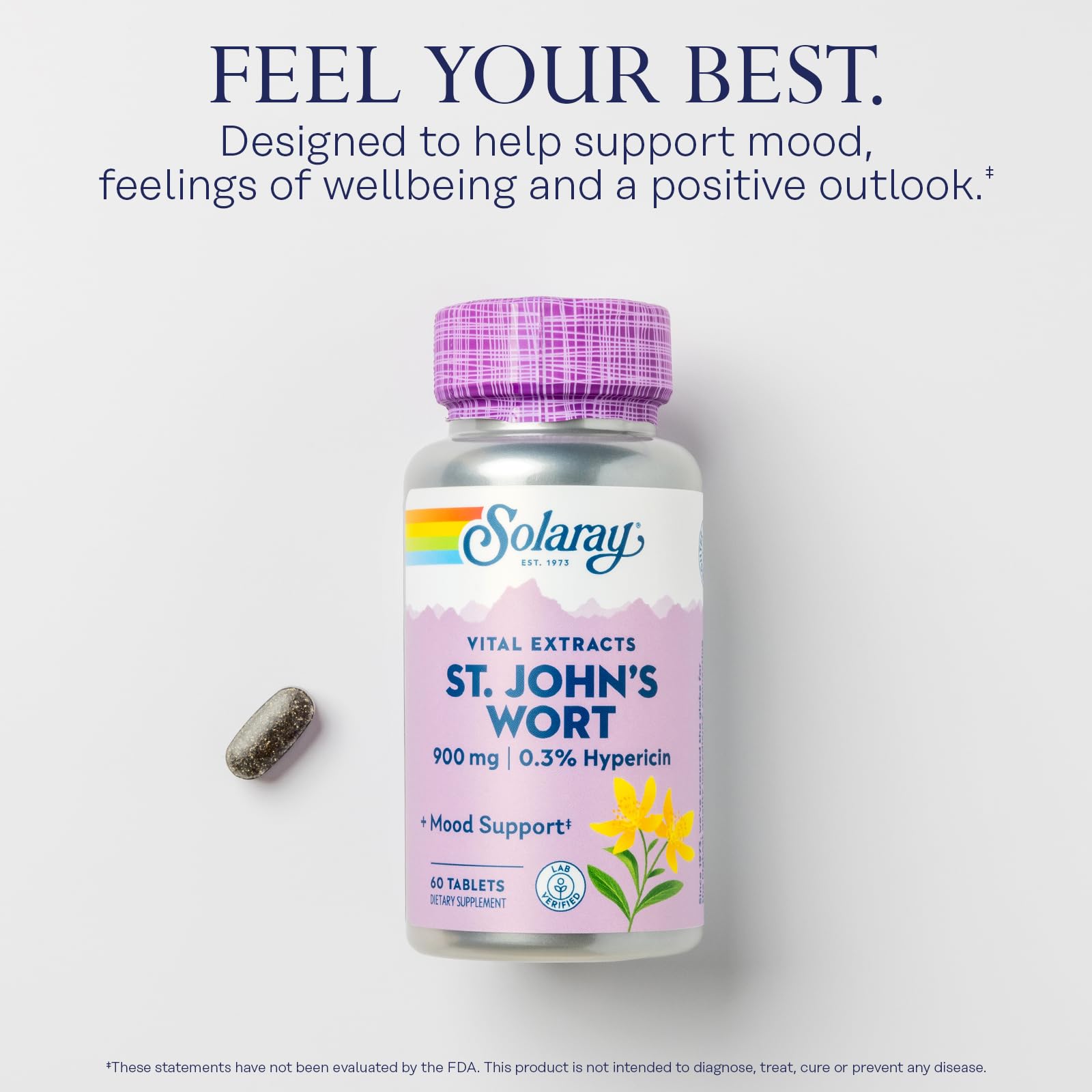 SOLARAY St. John's Wort 900mg supplement back view with ingredients