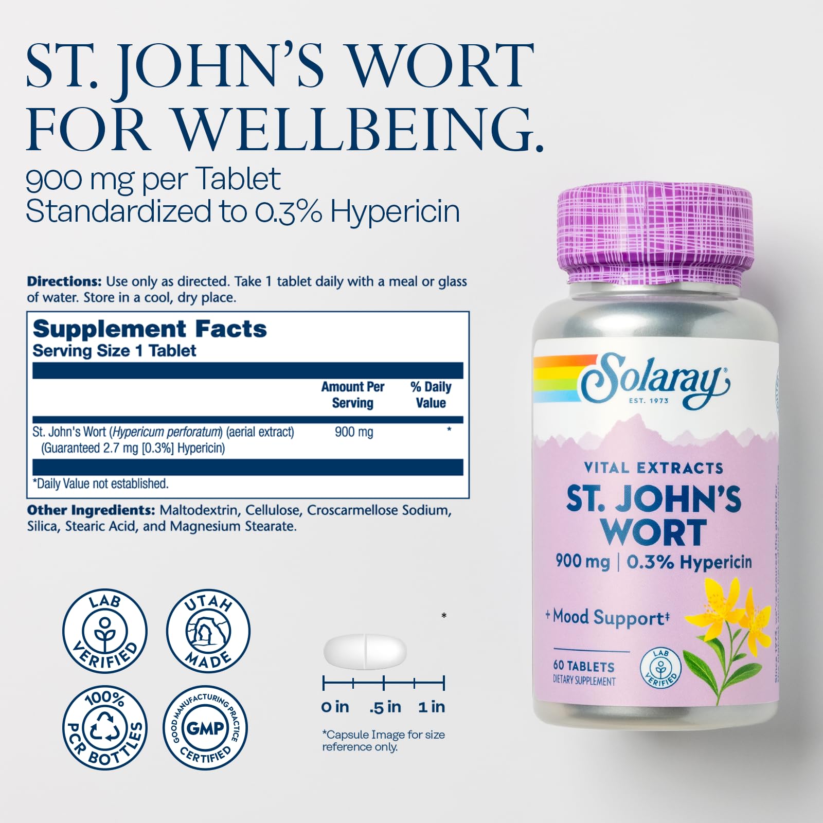 SOLARAY St. John's Wort 900mg supplement side view