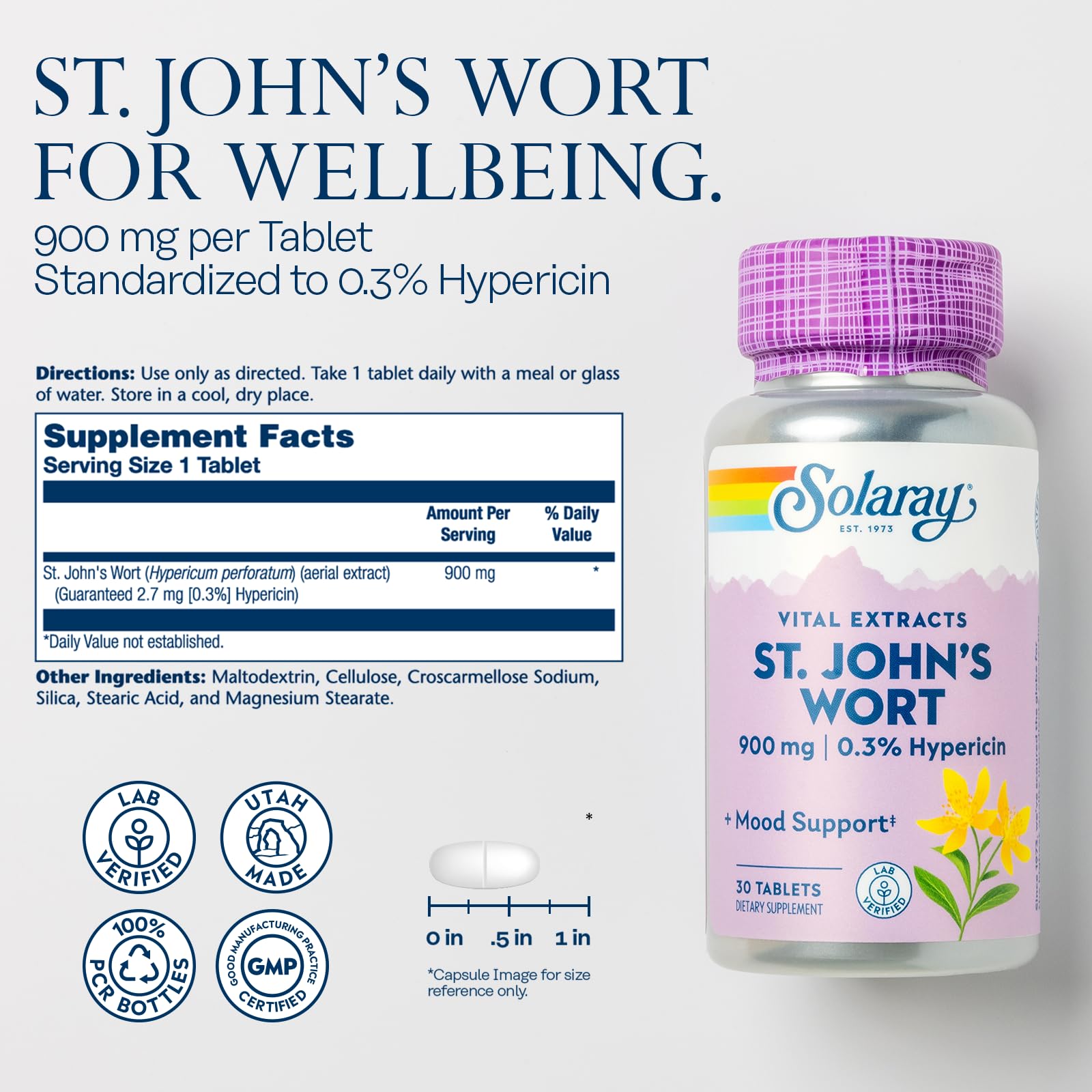 SOLARAY St. John's Wort bottle showing ingredients